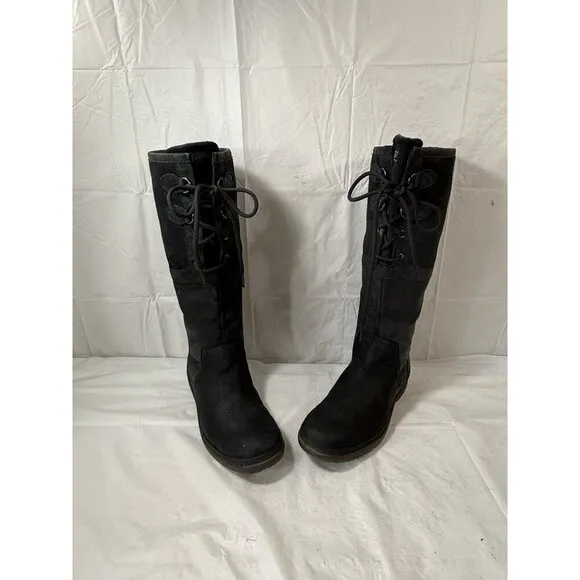 Ugg Elsa Tall Black Waterproof Leather Sherpa Lined Women Boots Sz 7