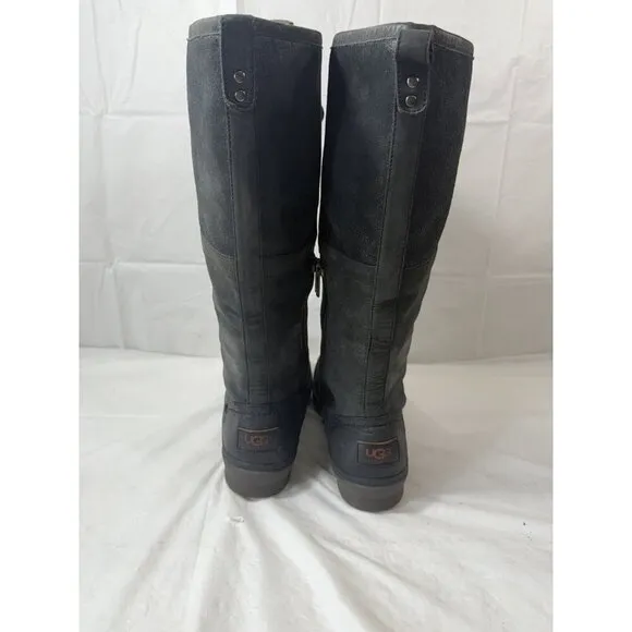 Ugg Elsa Tall Black Waterproof Leather Sherpa Lined Women Boots Sz 7