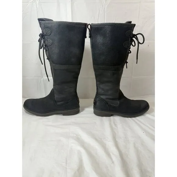 Ugg Elsa Tall Black Waterproof Leather Sherpa Lined Women Boots Sz 7