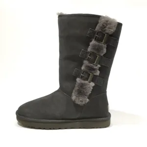 UGG KLEA BUCKLE BOOTS -CHARCOAL SUEDE / SHEEPSKIN TRIM -US 11 -NEW