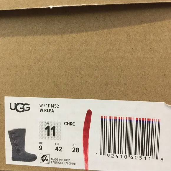 UGG KLEA BUCKLE BOOTS -CHARCOAL SUEDE / SHEEPSKIN TRIM -US 11 -NEW