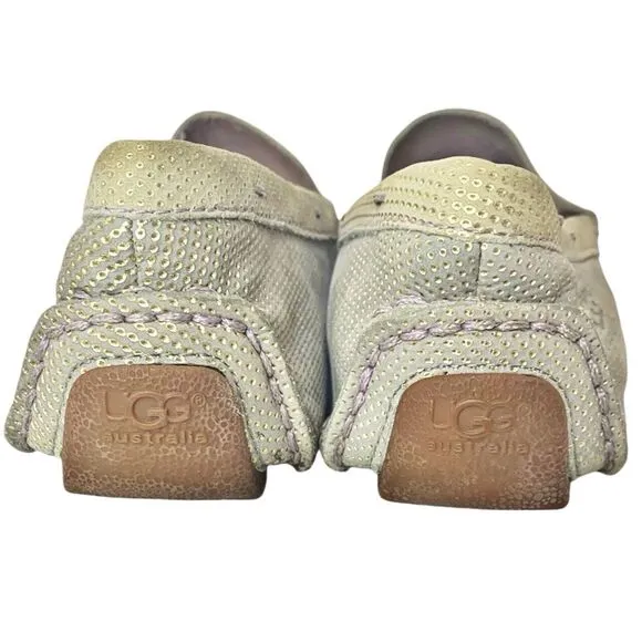 UGG Leather Driving Shoes Loafers Flats Moccasins Gray Size 8 Shearling Slip On