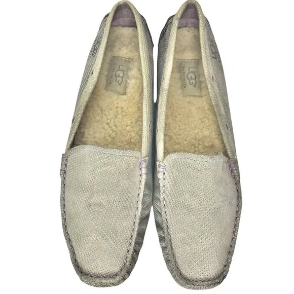 UGG Leather Driving Shoes Loafers Flats Moccasins Gray Size 8 Shearling Slip On