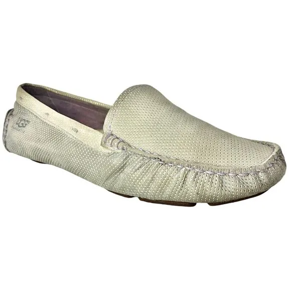 UGG Leather Driving Shoes Loafers Flats Moccasins Gray Size 8 Shearling Slip On