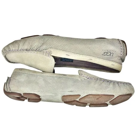 UGG Leather Driving Shoes Loafers Flats Moccasins Gray Size 8 Shearling Slip On