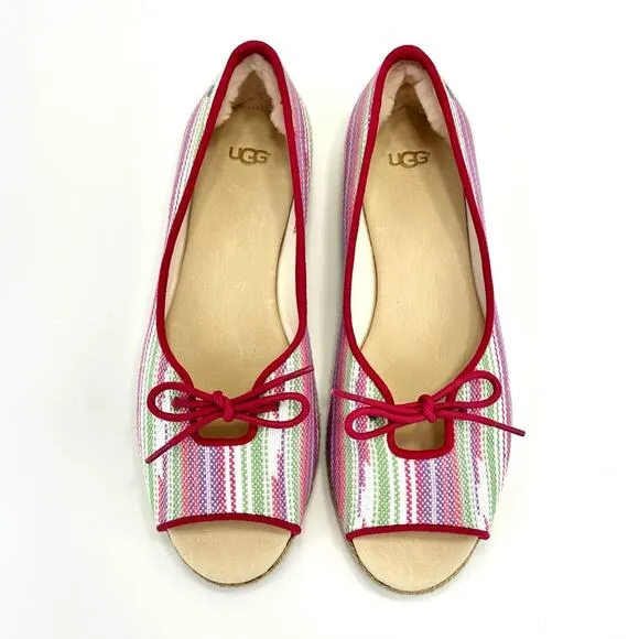 UGG “MARLEIGH” PINK MULTI COLORED SERAPE/CANVAS OPEN TOE ESPADRILLE FLATS🆕