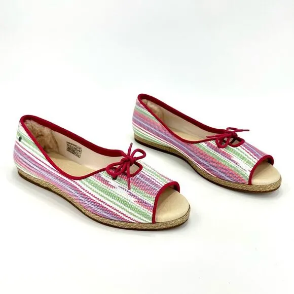 UGG “MARLEIGH” PINK MULTI COLORED SERAPE/CANVAS OPEN TOE ESPADRILLE FLATS🆕