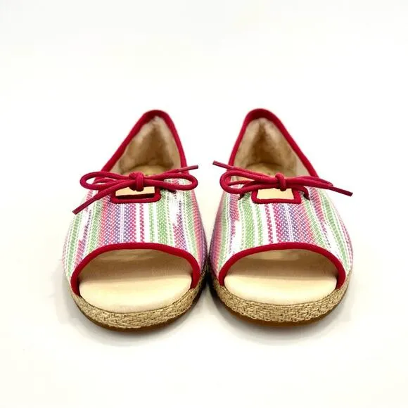 UGG “MARLEIGH” PINK MULTI COLORED SERAPE/CANVAS OPEN TOE ESPADRILLE FLATS🆕