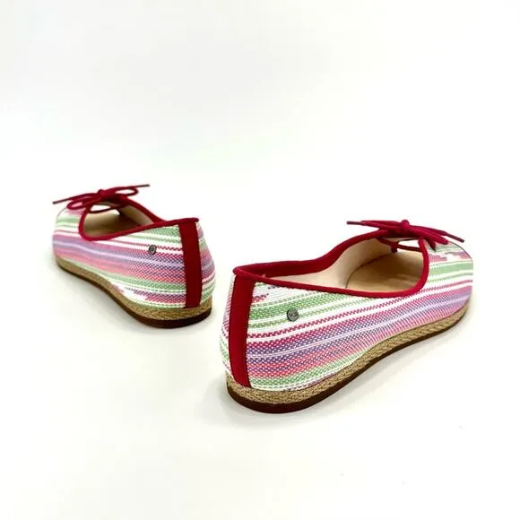 UGG “MARLEIGH” PINK MULTI COLORED SERAPE/CANVAS OPEN TOE ESPADRILLE FLATS🆕