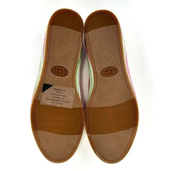 UGG “MARLEIGH” PINK MULTI COLORED SERAPE/CANVAS OPEN TOE ESPADRILLE FLATS🆕