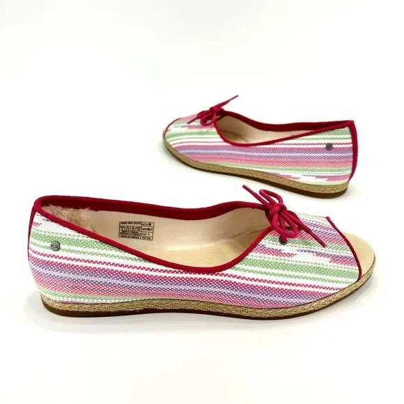 UGG “MARLEIGH” PINK MULTI COLORED SERAPE/CANVAS OPEN TOE ESPADRILLE FLATS🆕
