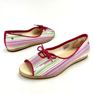 UGG “MARLEIGH” PINK MULTI COLORED SERAPE/CANVAS OPEN TOE ESPADRILLE FLATS🆕