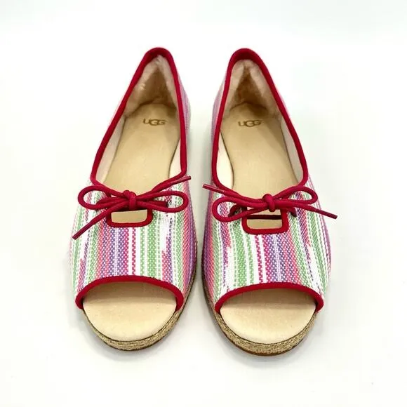 UGG “MARLEIGH” PINK MULTI COLORED SERAPE/CANVAS OPEN TOE ESPADRILLE FLATS🆕