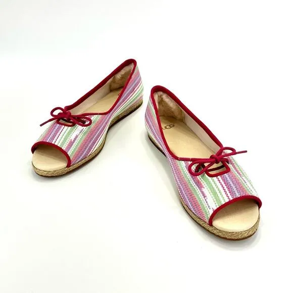 UGG “MARLEIGH” PINK MULTI COLORED SERAPE/CANVAS OPEN TOE ESPADRILLE FLATS🆕