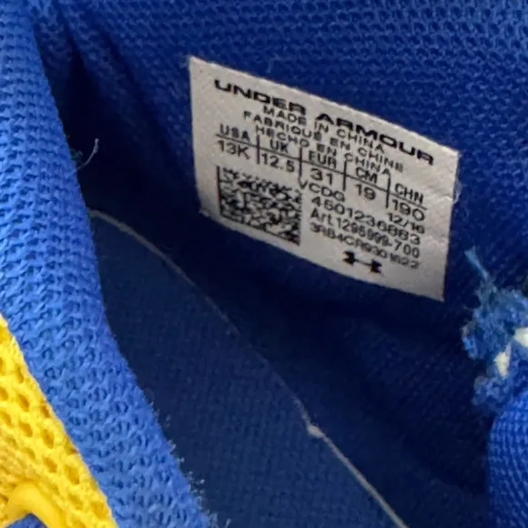Under Armour Stephan Curry Yellow and Blue Sneakers kids 13K