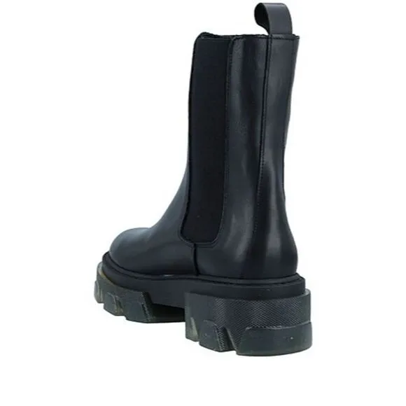 UNLACE Women's Black Chunky Sole Platform Mid Calf Leather Boots Size 8.5