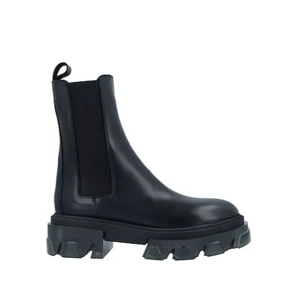 UNLACE Women's Black Chunky Sole Platform Mid Calf Leather Boots Size 8.5