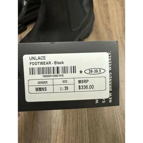 UNLACE Women's Black Chunky Sole Platform Mid Calf Leather Boots Size 8.5