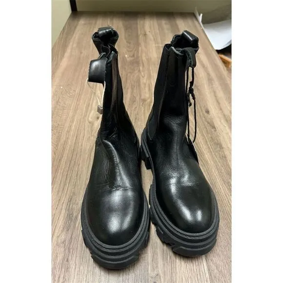 UNLACE Women's Black Chunky Sole Platform Mid Calf Leather Boots Size 8.5