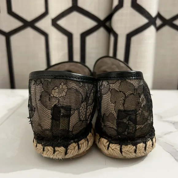 ♥️Valentino Garavani♥️Slip On Black Lace Floral Espadrille Flats Size 37