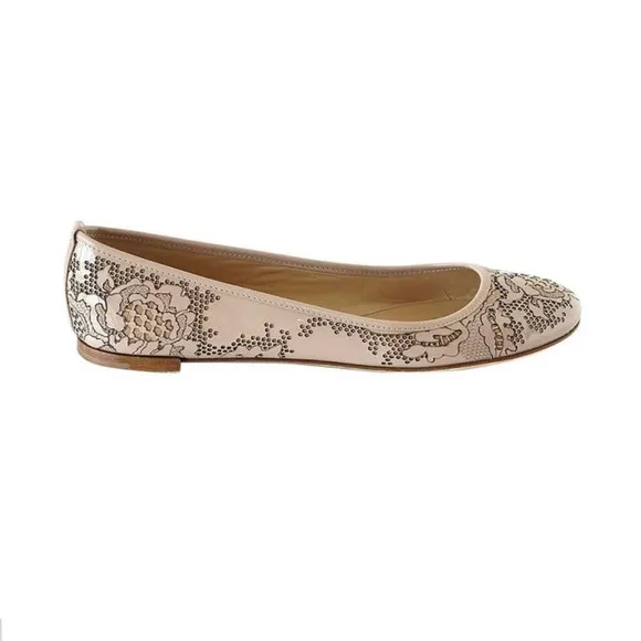 Valentino Nude Patent Floral Round Toe Ballet Flats