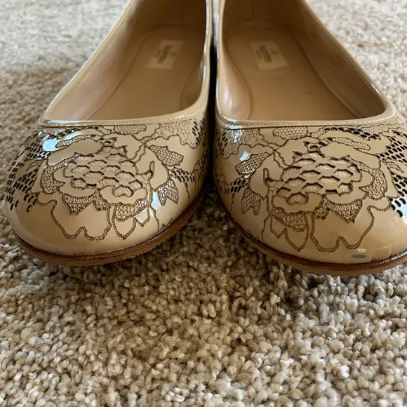 Valentino Nude Patent Floral Round Toe Ballet Flats