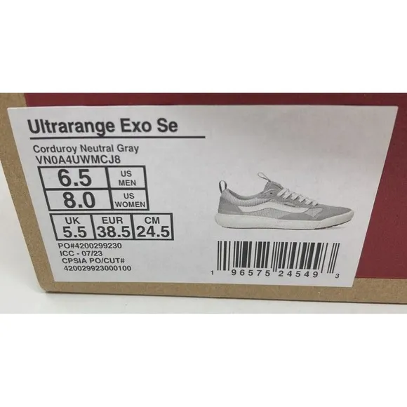 VANS UltraRange EXO SE Gray White Cord Corduroy Men's Size 6.5 Womens 8‎ New