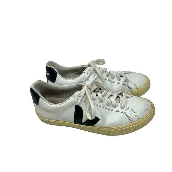Veja Esplar Leather White Plantine Sneakers Black Logo Size US 6
