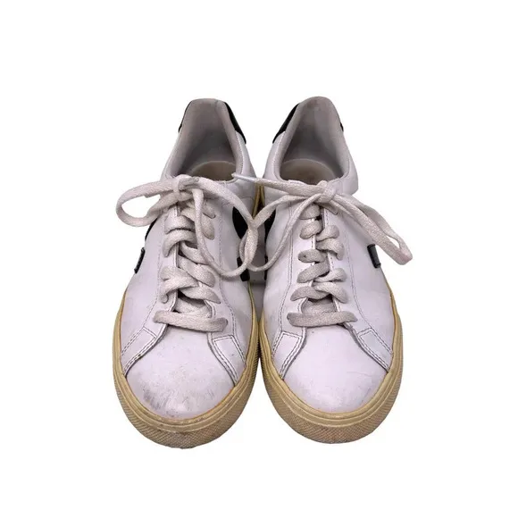 Veja Esplar Leather White Plantine Sneakers Black Logo Size US 6