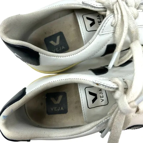 Veja Esplar Leather White Plantine Sneakers Black Logo Size US 6