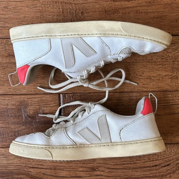 Veja Sneakers V-10 Laces CWL White Pierre Rose Fluo Womens Size 6.5
