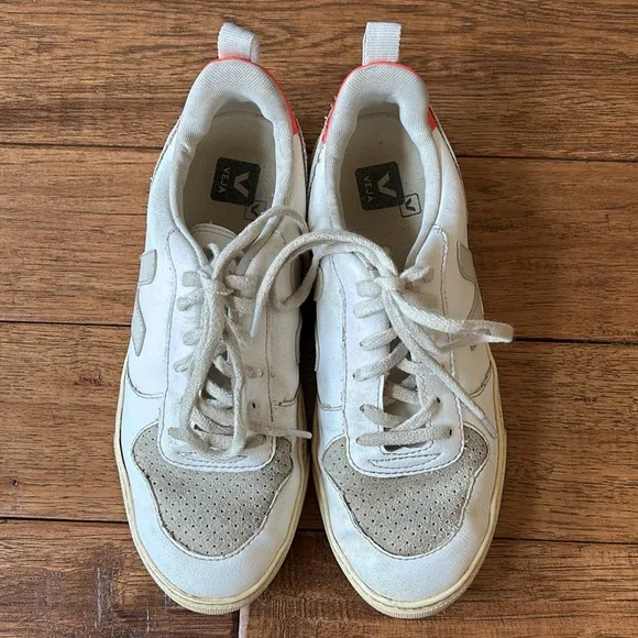 Veja Sneakers V-10 Laces CWL White Pierre Rose Fluo Womens Size 6.5