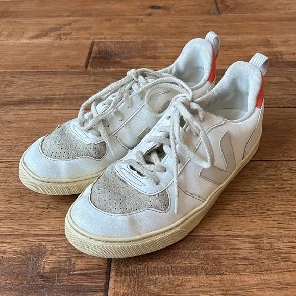 Veja Sneakers V-10 Laces CWL White Pierre Rose Fluo Womens Size 6.5