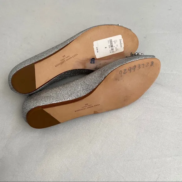 Vera Wang Lavender silver sparkle open toe flats 9
