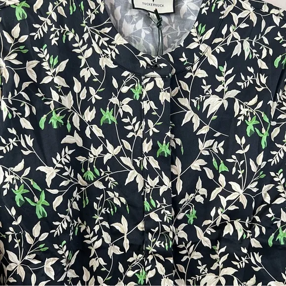 Verdant iris royal shirt mini dress Ladies size medium Black green leaf print