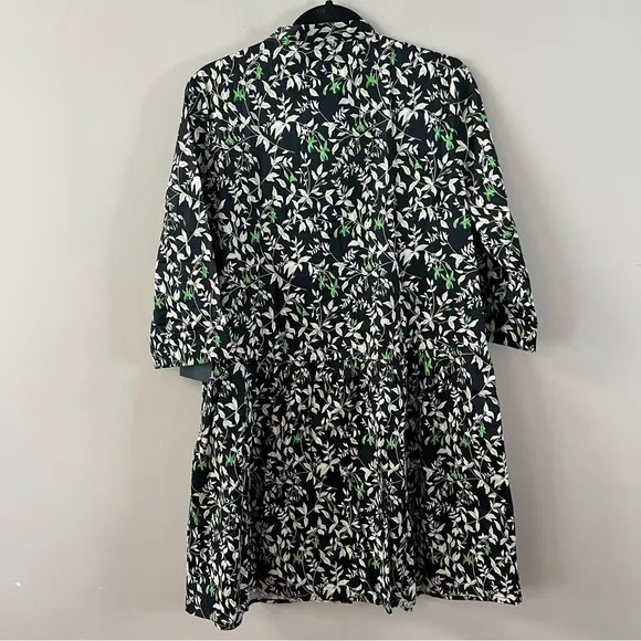 Verdant iris royal shirt mini dress Ladies size small Black green leaf print