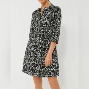 Verdant iris royal shirt mini dress Ladies size small Black green leaf print