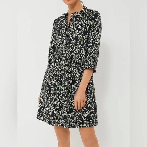 Verdant iris royal shirt mini dress Ladies size small Black green leaf print