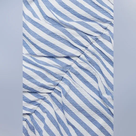 VERONICA BEARD perrin maxi ruched dress in striped washed blue/white Sz 8