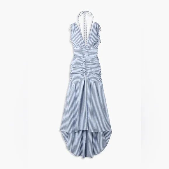 VERONICA BEARD perrin maxi ruched dress in striped washed blue/white Sz 8