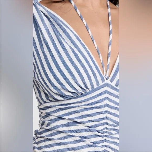 VERONICA BEARD perrin maxi ruched dress in striped washed blue/white Sz 8