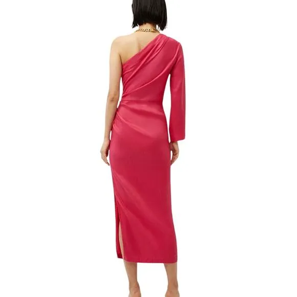 Veronica Beard Womens Patsy Linen Maxi Dress One Shoulder Fuchsia Pink Size 4