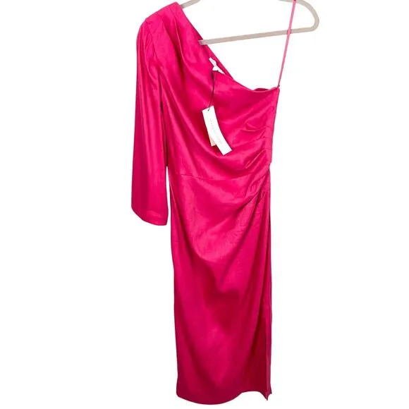 Veronica Beard Womens Patsy Linen Maxi Dress One Shoulder Fuchsia Pink Size 4