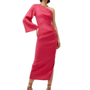 Veronica Beard Womens Patsy Linen Maxi Dress One Shoulder Fuchsia Pink Size 4