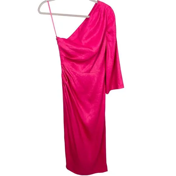 Veronica Beard Womens Patsy Linen Maxi Dress One Shoulder Fuchsia Pink Size 4