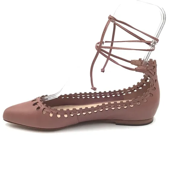 Via Spiga Sammy dusty rose leather cut out lace up flats size 10 M