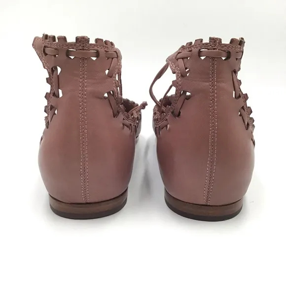 Via Spiga Sammy dusty rose leather cut out lace up flats size 10 M