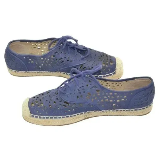 Vince Camuto Navy Blue Pierced Leather Lace Espadrilles Shoes Flats Loafers 8.5