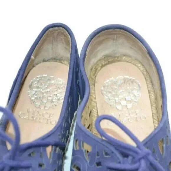 Vince Camuto Navy Blue Pierced Leather Lace Espadrilles Shoes Flats Loafers 8.5