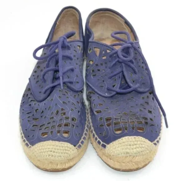 Vince Camuto Navy Blue Pierced Leather Lace Espadrilles Shoes Flats Loafers 8.5